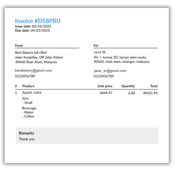 Online Invoice